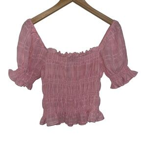 Barbie Pink Smocked Puff Sleeve Top Size M